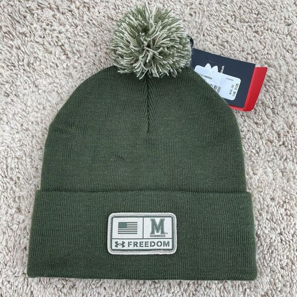 Maryland Terrapins Beanie Under Armour Freedom Flag Green Cuffed‎ Pom Knit Hat - Picture 1 of 4